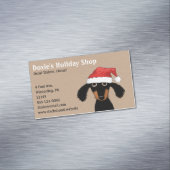 サンタ節ハットの長毛ダシュント子犬 マグネット名刺 (インサイチュ)