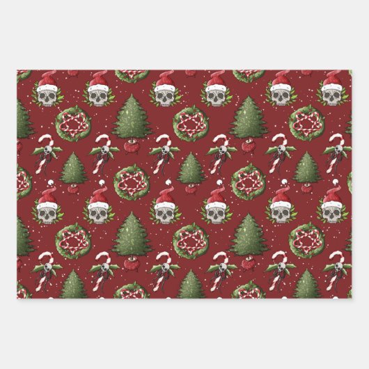 サンタ紙と不気味なクリスマスラッピングスカル ラッピングペーパーシート (正面)