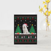 サンタ素晴らしハピレネー犬クリスマスツリーが醜く点灯 カード (黄色い花)