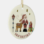 サンタ素朴トナカイのシーン – ホリデーギフト セラミックオーナメント (右)