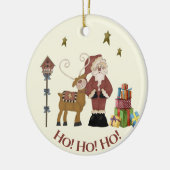サンタ素朴トナカイのシーン – ホリデーギフト セラミックオーナメント (左)