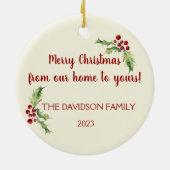 サンタ素朴トナカイのシーン – ホリデーギフト セラミックオーナメント (裏面)