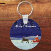 サンタ絵を描とトナカイの青いクリスマスナイト キーホルダー (正面)