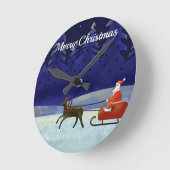 サンタ絵を描とトナカイの青いクリスマスナイト ラウンド壁時計 (傾斜)