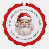 サンタ絵画ウォーターの色と写真の幸せな休日 オーナメントカード (正面)