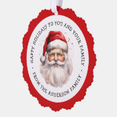 サンタ絵画ウォーターの色と写真の幸せな休日 オーナメントカード (左)