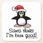 サンタ考えさん良かった！クリスマスペンギン スクエアペーパーコースター (正面)