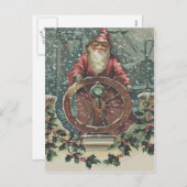 サンタ船ボートスノーストームホリー シーズンポストカード (正面/裏面)