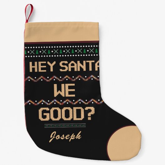 サンタ良い?醜いクリスマスおもしろいのパーソナライズ スモールクリスマスストッキング (正面)