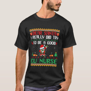 サンタ良いICUナースおもしろいクリスマスL Tシャツ