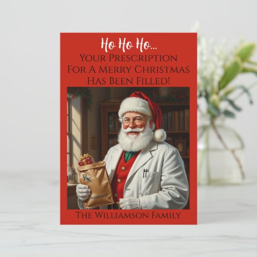 サンタ薬剤師クリスマスカードRXホリデーあいさつ 招待状 (スタンド正面)