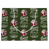 サンタ表現のトナカイ写真クリスマスグリーン ラージペーパーバッグ (正面)