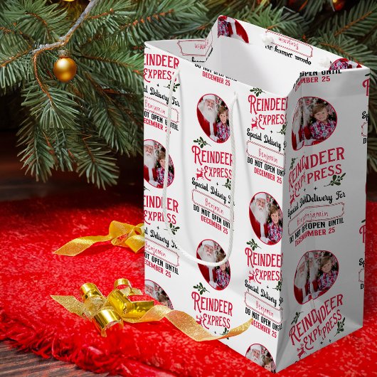 サンタ表現ン名写真クリスマスからのトナカイ ミディアムペーパーバッグ