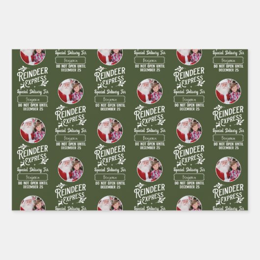 サンタ表現ン名写真クリスマスからのトナカイ ラッピングペーパーシート (正面2)