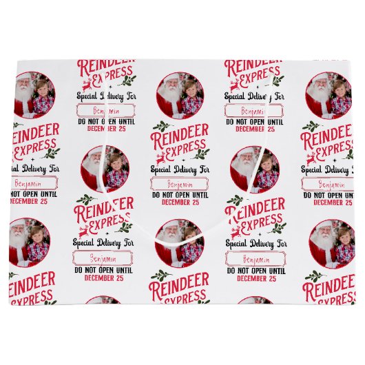 サンタ表現ン名写真クリスマスからのトナカイ ラージペーパーバッグ (正面)