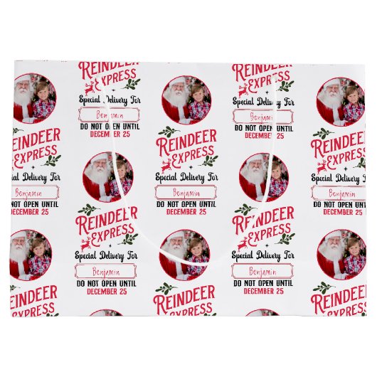 サンタ表現ン名写真クリスマスからのトナカイ ラージペーパーバッグ (裏面)