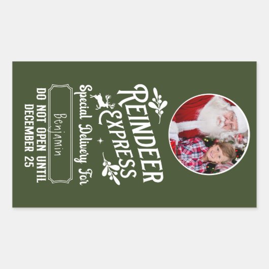 サンタ表現ン名写真クリスマスからのトナカイ 長方形シール (正面)
