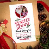 サンタ表現ン名写真クリスマスからのトナカイ 長方形シール