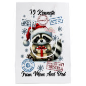 サンタ袋と休日を持つかわいいラクーン ミディアムペーパーバッグ (裏面)