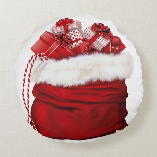 サンタ袋のギフト満杯クリスマスホリデー ラウンドクッション (裏面)