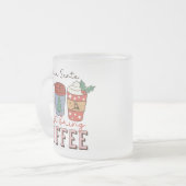 サンタ親愛がコーヒーのクリスマスを持ってくる フロストグラスマグカップ (正面左)