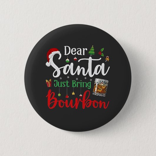 サンタ親愛がバーボンのクリスマス酒を持ってくる 缶バッジ (正面)