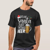 サンタ親愛がビールのクリスマスハットを飲みに来る Tシャツ (正面)