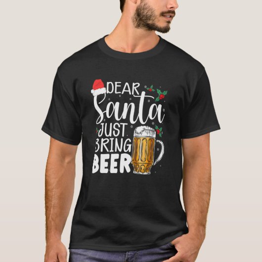 サンタ親愛がビールのクリスマスハットを飲みに来る Tシャツ (正面)