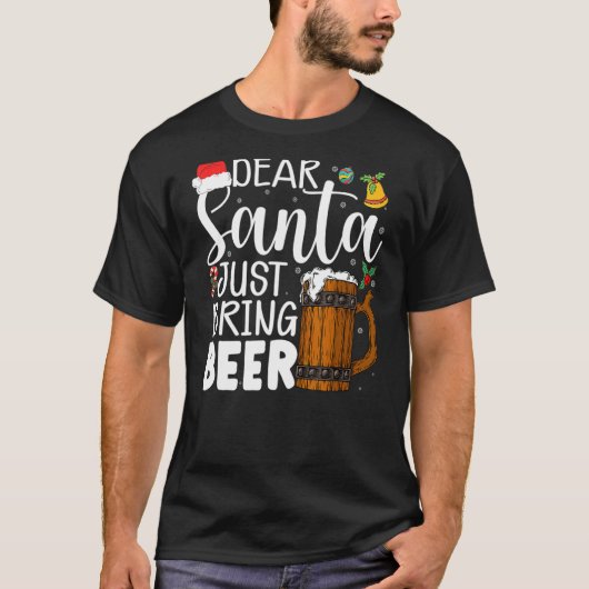 サンタ親愛がビールのクリスマスハットを飲みに来る Tシャツ (正面)