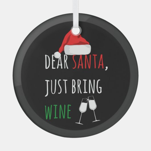 サンタ親愛がワインのクリスマスをおもしろい持ち込む ガラスオーナメント (正面)