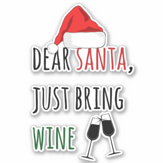 サンタ親愛がワインのクリスマスをおもしろい持ち込む シール (正面)