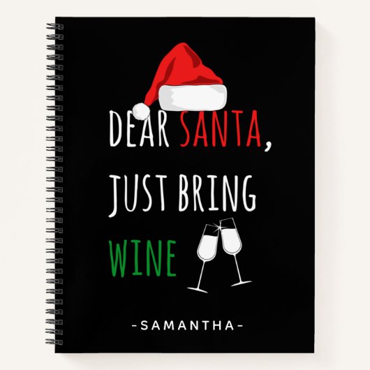 サンタ親愛がワインのクリスマスをおもしろい持ち込む ノートブック (正面)