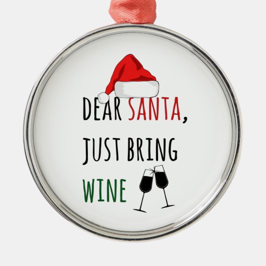 サンタ親愛がワインのクリスマスをおもしろい持ち込む メタルオーナメント (正面)