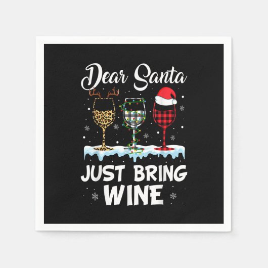 サンタ親愛がワインレオパードのクリスマスライトを持ってくる スタンダードカクテルナプキン (正面)