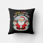 サンタ親愛さん、ワインのクリスマスギフトをおもしろい持って来て クッション (裏面)