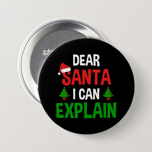 サンタ親愛にクリスマスの説明がおもしろいできる 缶バッジ (正面&裏面)