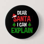 サンタ親愛にクリスマスの説明がおもしろいできる 缶バッジ (正面)