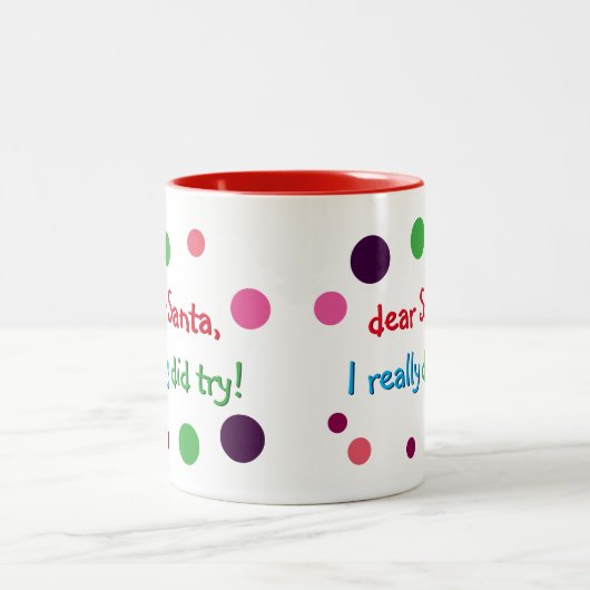 サンタ親愛は本当に子供のクリスマスマおもしろいグを試した ツートーンマグカップ (中央)
