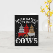 サンタ親愛は牛のクリスマスバッファローのプレイドを持ってくる カード (黄色い花)
