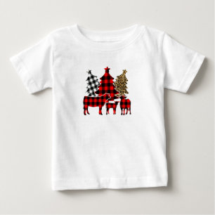 サンタ親愛は牛のクリスマスバッファローのプレイドを持ってくる ベビーTシャツ