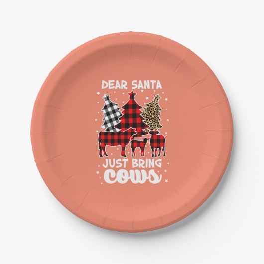サンタ親愛は牛のクリスマスバッファローのプレイドを持ってくる ペーパープレート (正面)