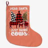 サンタ親愛は牛のクリスマスバッファローのプレイドを持ってくる ラージクリスマスストッキング (正面)