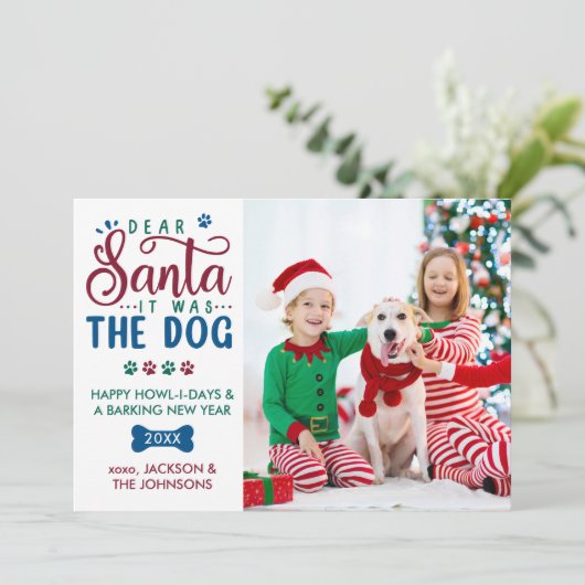サンタ親愛イットは犬のおもしろい子供とペットの写真 シーズンカード (スタンド正面)