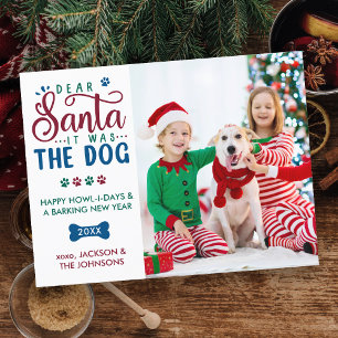 サンタ親愛イットは犬のおもしろい子供とペットの写真 シーズンポストカード