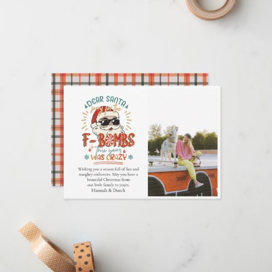 サンタ親愛フォトクおもしろいリスマス ノートカード (正面/裏面インサイチュ)