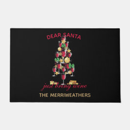 サンタ親愛ワインクリスマスツリーイラストレーション ドアマット