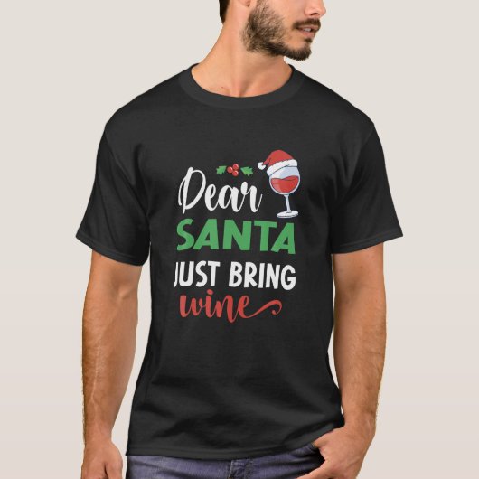 サンタ親愛ーがワインクリスマスサンおもしろいタDを持参 Tシャツ (正面)