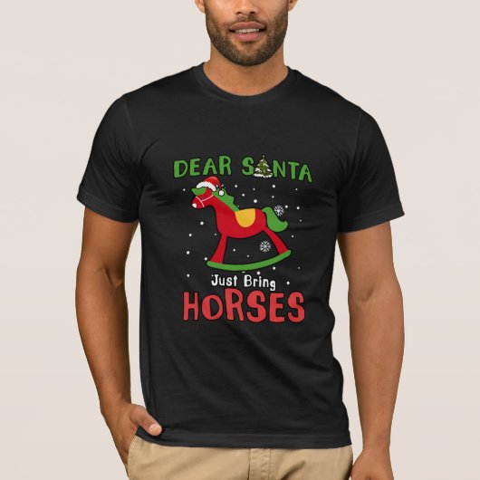 サンタ親愛ーが馬のクリスマスホースを持って来おもしろいる Tシャツ (正面)