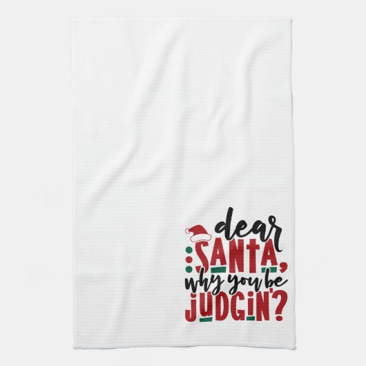 サンタ親愛ーなぜあなたが判断するのか |おもしろいのユーモア キッチンタオル (縦)