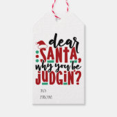 サンタ親愛ーなぜあなたが判断するのか |おもしろいのユーモア ギフトタグ (正面)